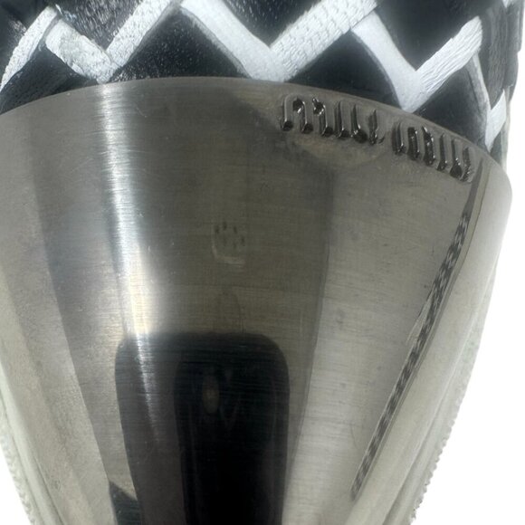 Rare Miu Miu Black & White Woven Leather Metal Cap Toe Slip On Sneakers Size 9 - Picture 11 of 14